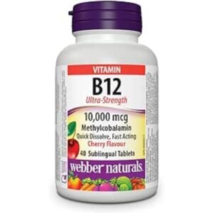 Webber Naturals B12 Ultra-Strength 10,000 mcg ·, Cherry Flavour, 40 Sublingual Tablets