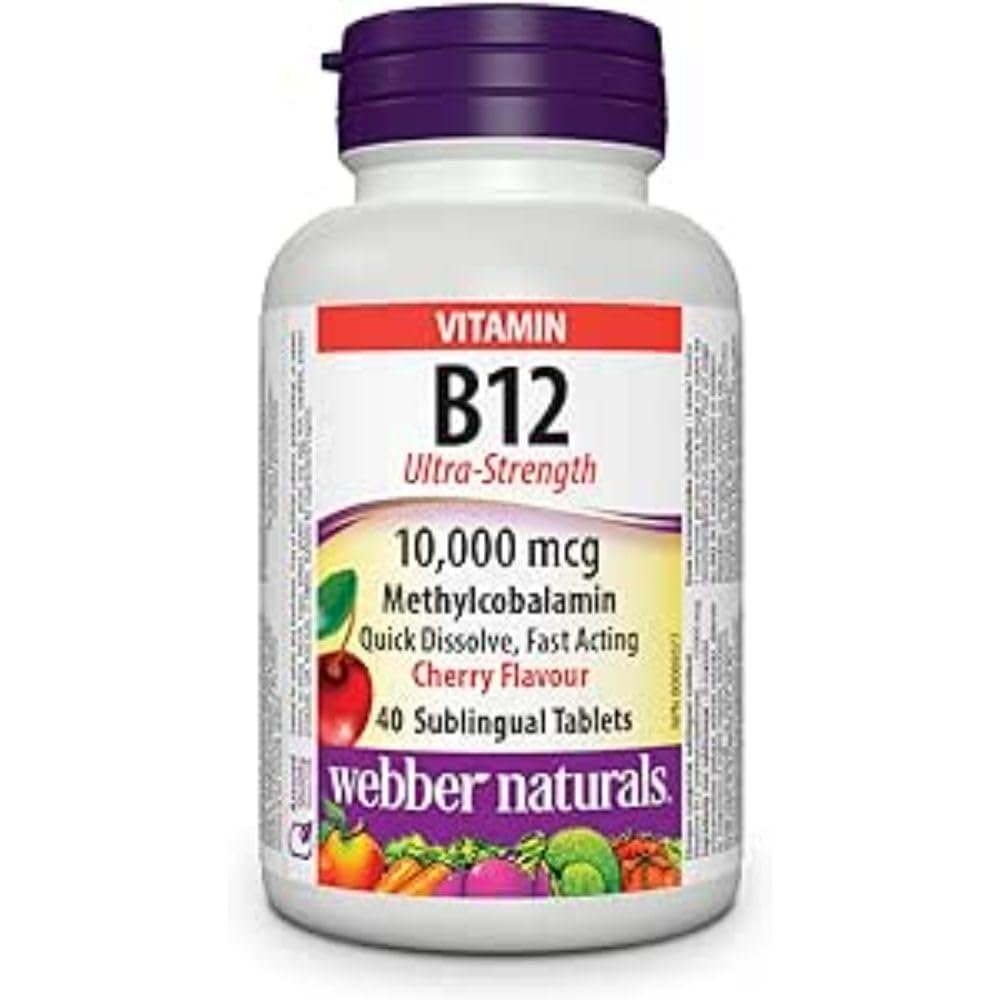 Webber Naturals B12 Ultra-Strength 10,000 mcg ·, Cherry Flavour, 40 Sublingual Tablets