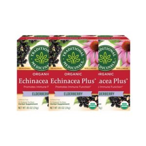 Traditional Medicinals Organic Echinacea Plus Elderberry Herbal Tea, Promotes Immune Function, (Pack of 3) - 48 Tea Bags Total