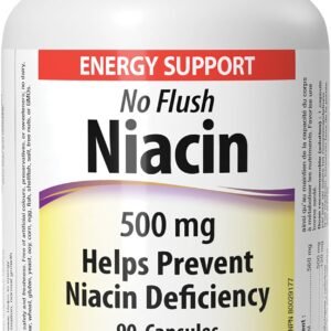 Webber Naturals No Flush Niacin Vitamin B3 Capsule, 500mg 90 Count
