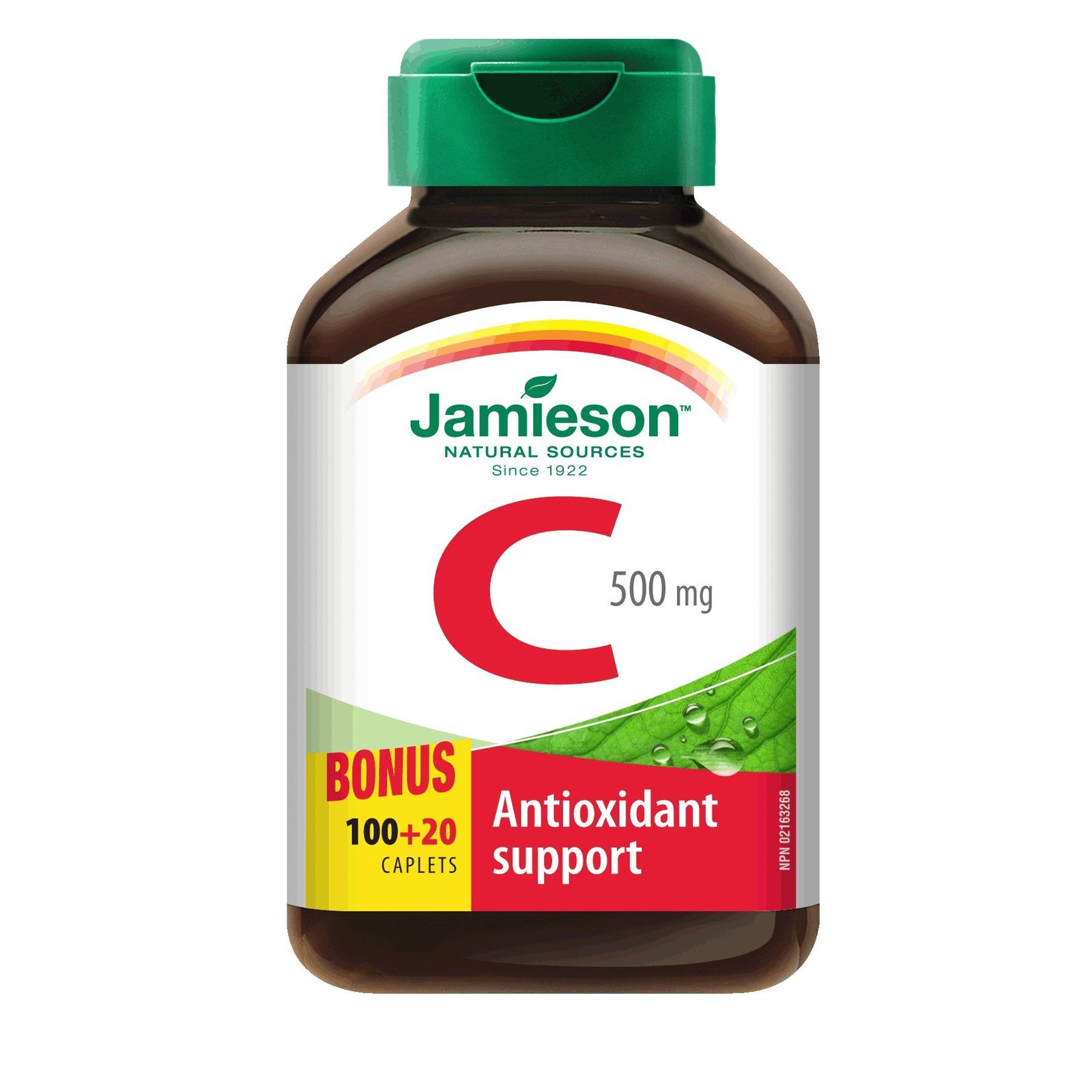 Jamieson Vitamin C, 500mg , Bonus Size 100+20 Caplets - Antioxidant Support