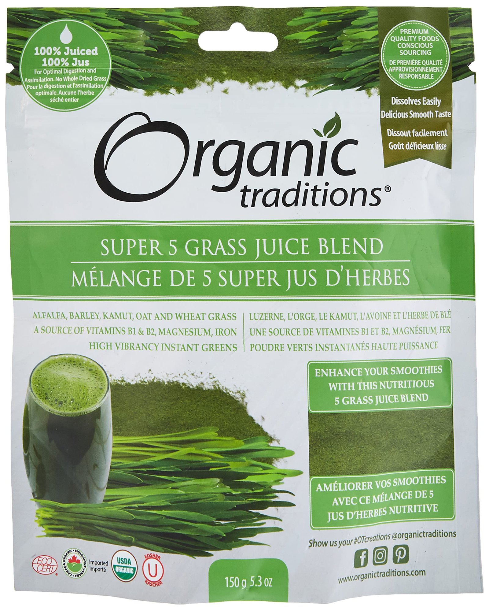 Organic Traditions Super 5 Grass Juice Blend, 150 GR